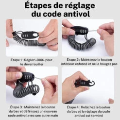 ROCKBROS Câble Antivol Casque Vélo Avec Code à 3 Chiffres Antivol Cadenas Pliable 90 Cm -Vélos Équipement Magasin cable antivol casque velo avec code a 3 chiffres antivol cadenas pliable 90 cm 4