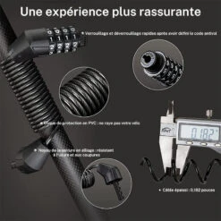 ROCKBROS Câble Antivol Casque Vélo Cadenas à Combinaison à 4 Chiffres Noir 1,5m -Vélos Équipement Magasin cable antivol casque velo cadenas a combinaison a 4 chiffres noir 15m 4