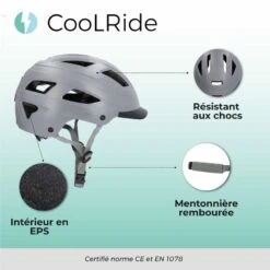 Casque Vélo Adulte Avec LED 59-61 Cm Multisport Gris Avec Visère Intégrée -Vélos Équipement Magasin casque velo adulte avec led 59 61 cm multisport gris avec visere integree 2