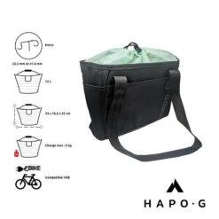 Panier Vélo Avant 12 L Noir/Vert - Compatible Vélo électrique, VTT, VTC - HAPO-G -Vélos Équipement Magasin panier velo avant 12 l noirvert compatible velo electrique vtt vtc hapo g 4