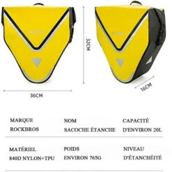ROCKBROS Sacoche De Vélo Arrière Porte-Bagage Étanche Sac De Rangement VTT 20 L Jaune -Vélos Équipement Magasin sacoche de velo arriere porte bagage etanche sac de rangement vtt 20 l jaune 3