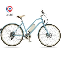 VÉLO DE VILLE ELECTRIQUE 330w - PNEUS 700c - LÉGER 18kg - CONFORT BLEU CLAIR